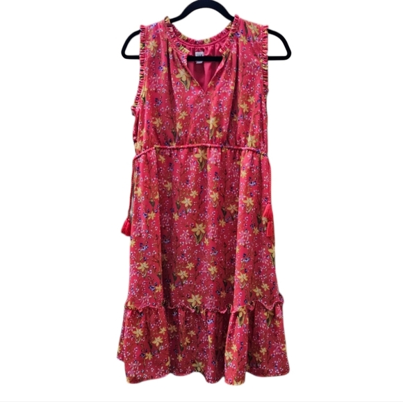🎉Host Pick🎉GAP Maternity Sleeveless Ruffle-Trim Dress Floral Print Pink Medium - Picture 1 of 6